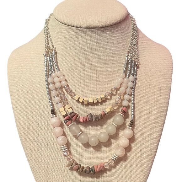 Multi-Layer Silver Tone Beaded Neckace - Picture 1 of 3